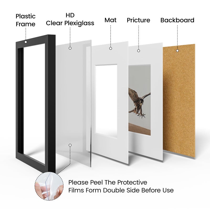 Heimlove 8x10 إطارات الصور مع حصيرة لعرض مجموعة صور 5 × 7 من 5 إطار صور بلاستيكي سوداء للحصول على شهادة دبلوم الملصق ووثائق مع ديكور منضدة وجدار - Image 5