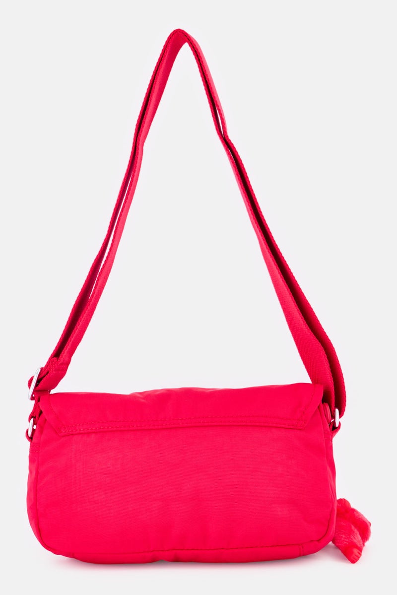 kipling حقيبة كتف نسائية بشعار العلامة التجارية مع حلقة مفاتيح، وردي فوشيا - Image 2