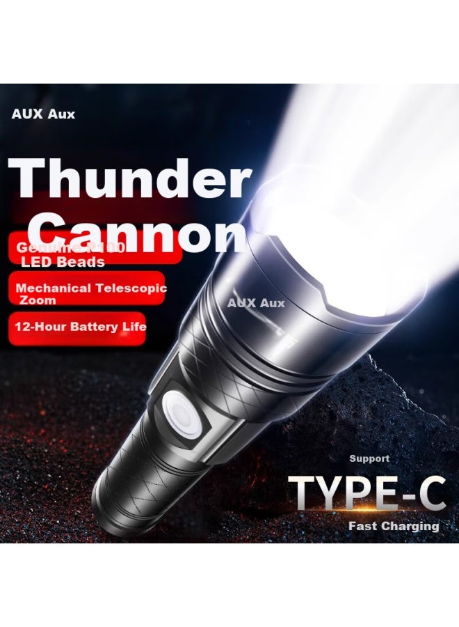 Aux High-power Flashlight Outdoor Super Bright Long-range Durable Home Property Military Cycling Emergency Light - Image 1