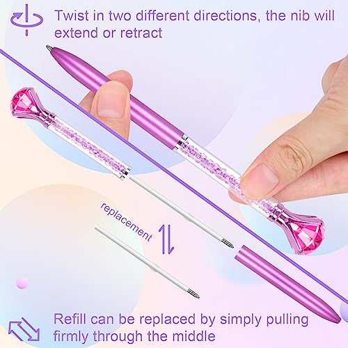 Joyberg 6 Diamond Pens with Crystal Top, Bulk with Black Ink Refill, for Office, School, Home - Image 3