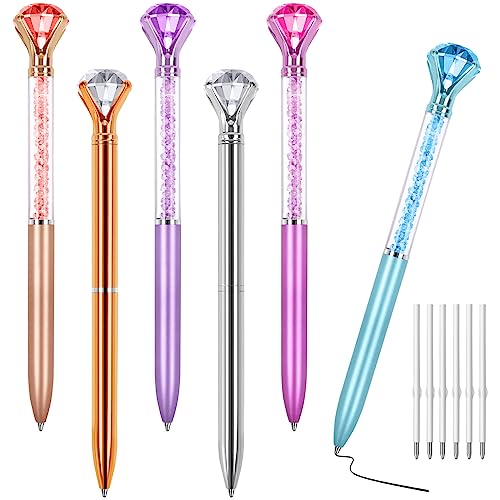 Joyberg 6 Diamond Pens with Crystal Top, Bulk with Black Ink Refill, for Office, School, Home - Image 1