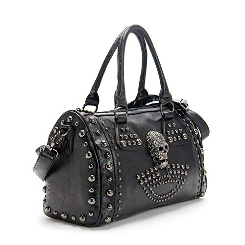 AlwaySky Women Skull Handbag Tote Purse Large Capacity Gothic Shoulder Bag with Strap Studded Doctor Handbag, Black - Image 1