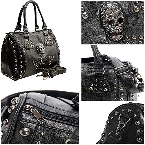 AlwaySky Women Skull Handbag Tote Purse Large Capacity Gothic Shoulder Bag with Strap Studded Doctor Handbag, Black - Image 3