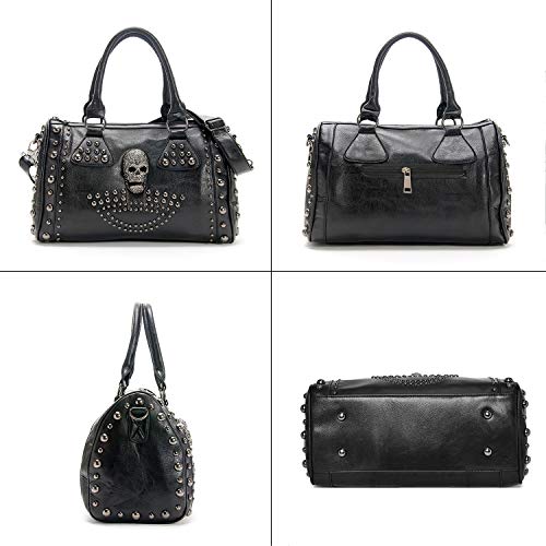 AlwaySky Women Skull Handbag Tote Purse Large Capacity Gothic Shoulder Bag with Strap Studded Doctor Handbag, Black - Image 2