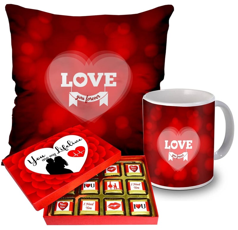 Midiron Midiron Chocolate with Cushion and Coffee Mug Romantic Gift for Girlfriend Valentines Day Gifts Birthday Gifts for Wife Gift for Husband Birthday Special Pack 3 