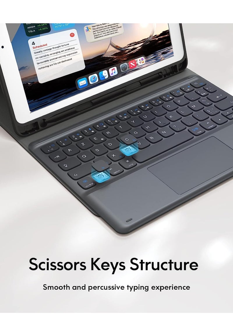 ELTERAZONE iPad Keyboard 9th Generation, Keyboard for iPad 8th Generation/7th Gen 10.2 Inch, Smart Trackpad, Wireless with Pencil Holder, Flip Stand Keyboard Case for iPad 9th/8th/7th Gen 10.2”, Black