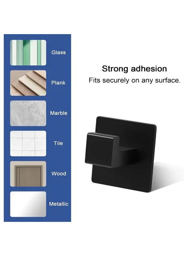 4pcs Black Metal Self Adhesive Square Hooks Rust Resistant Wall Mounted for Towels Robes Hats - Image 2