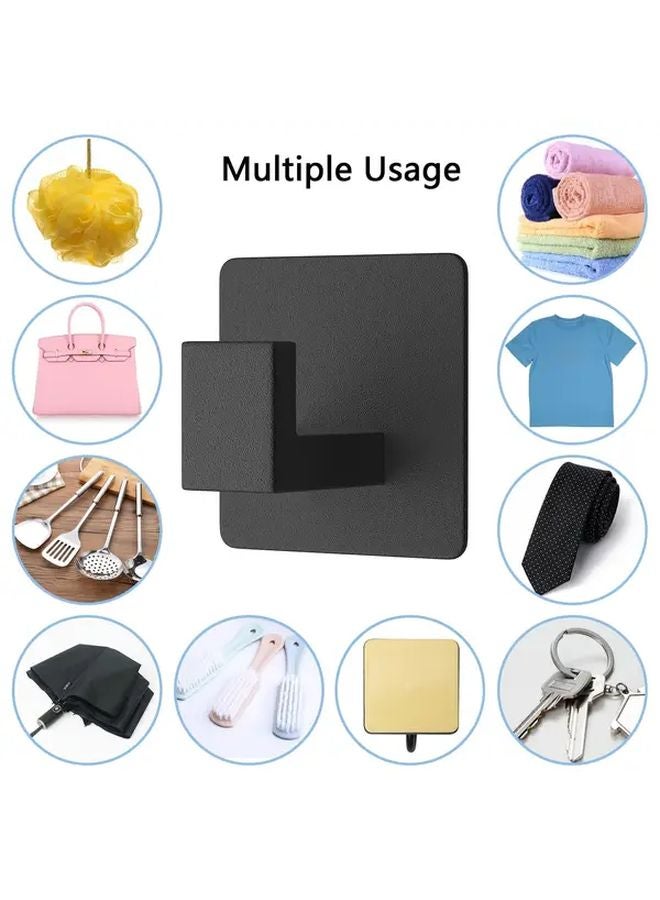 4pcs Black Metal Self Adhesive Square Hooks Rust Resistant Wall Mounted for Towels Robes Hats - Image 4