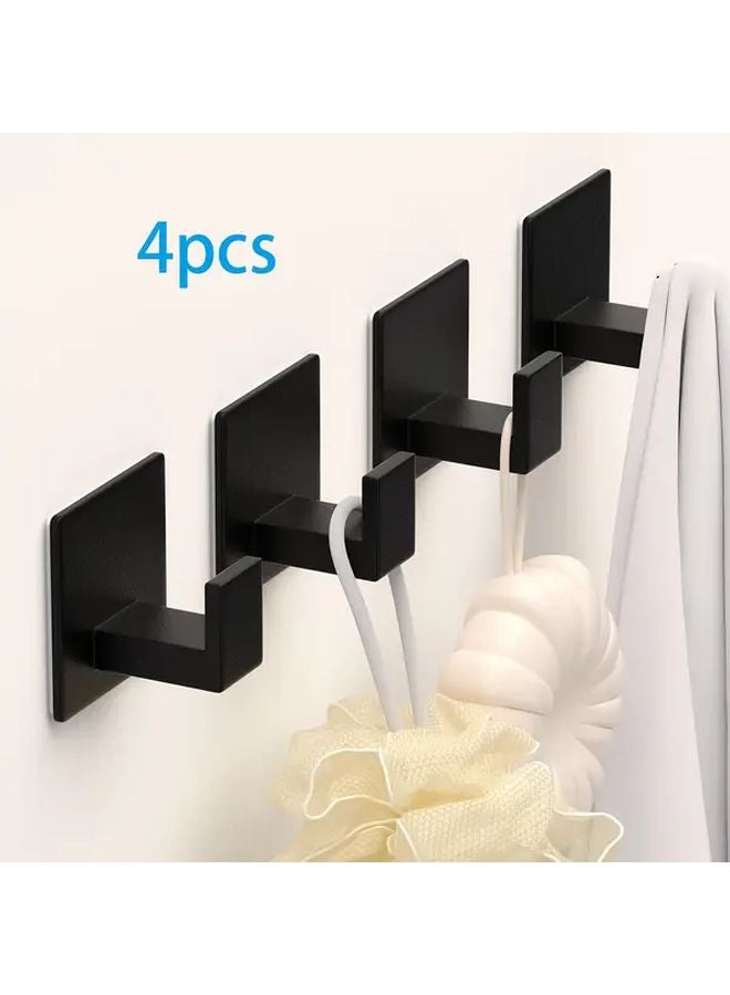 4pcs Black Metal Self Adhesive Square Hooks Rust Resistant Wall Mounted for Towels Robes Hats - Image 3