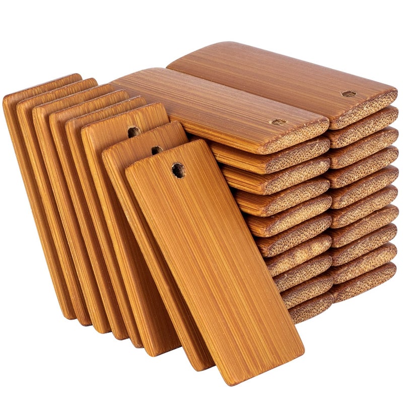 ANCIRS ANCIRS 100pcs 45x20mm Rectangle Wooden Tags for Keychain Rings Bamboo Blank Unfinished Wood Key Ring Tag for Laser Painting Engraving Personalized DIY Craft Decoration Name Gift Card