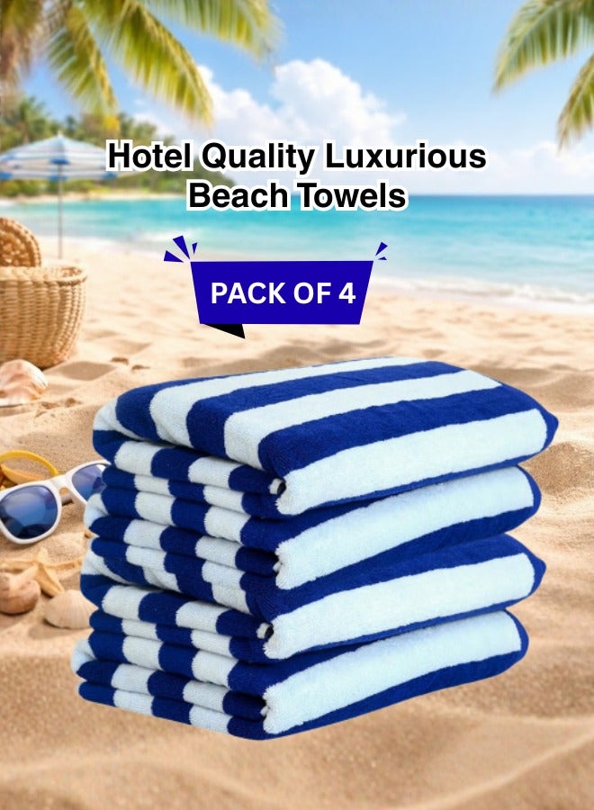 Pearl Coast International طقم من 4 قطع من مناشف الشاطئ الفاخرة الكبيرة الحجم 90x180 سم من القطن الفاخر 550 GSM فائقة النعومة وذات قدرة امتصاص عالية بجودة الفنادق والمنتجعات باللون الأزرق والأبيض - Image 1