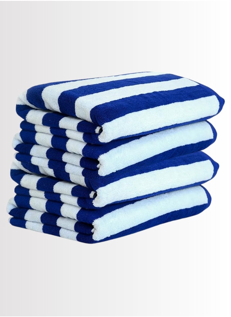 Pearl Coast International 4 Pieces Luxury Oversized Beach Towel Set Pack of 4 90x180cm Extra Large Premium Cotton 550 GSM Ultra Soft and Highly Absorbent Pool Cabana Stripe Hotel And Spa Quality Towels Blue and White Stripe  - Image 1