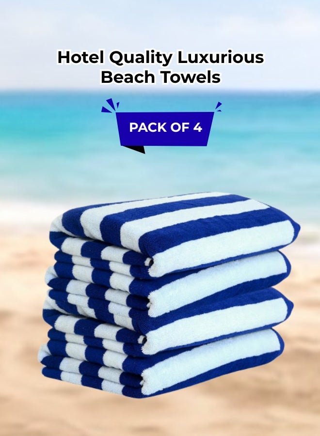 بيرل كوست انترناشيونال Pearl Coast Oversized Beach Towel Set (Pack of 4) | 90x180cm | Extra Large | Premium Cotton | 550 GSM | Super Soft and Highly Absorbent | Hotel And Spa Quality Towels | Blue and White Stripe - Image 1