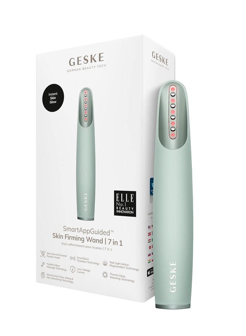 GESKE Skin Firming Wall | 7 in 1 | Anti-Ageing | Microcurrent Facelift | Reduces Aging | Advanced Facial Firmer | Red LED Light Technology, Green - Image 1