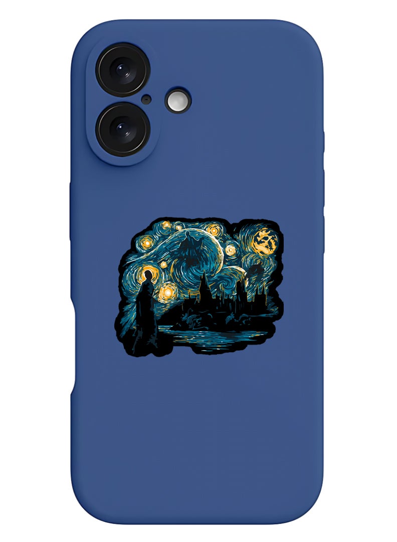 Theodor iPhone 16 Plus Blue Protective Slim Fit Case Liquid Silicone Cover with Full Body Protection Anti-Scratch Shockproof Case For iPhone - Starry nights - Image 1