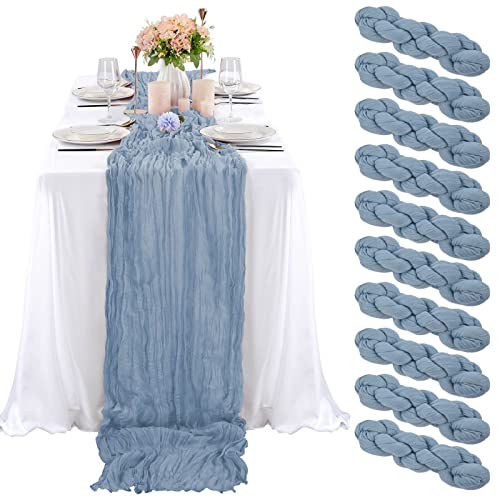 10 Pcs Dusty Blue Cheesecloth Table Runner 10FT Gauze Table Runner for Wedding Reception Sheer Bridal Shower Birthday Party Boho Table Decoration Rustic Romantic Wedding Runner