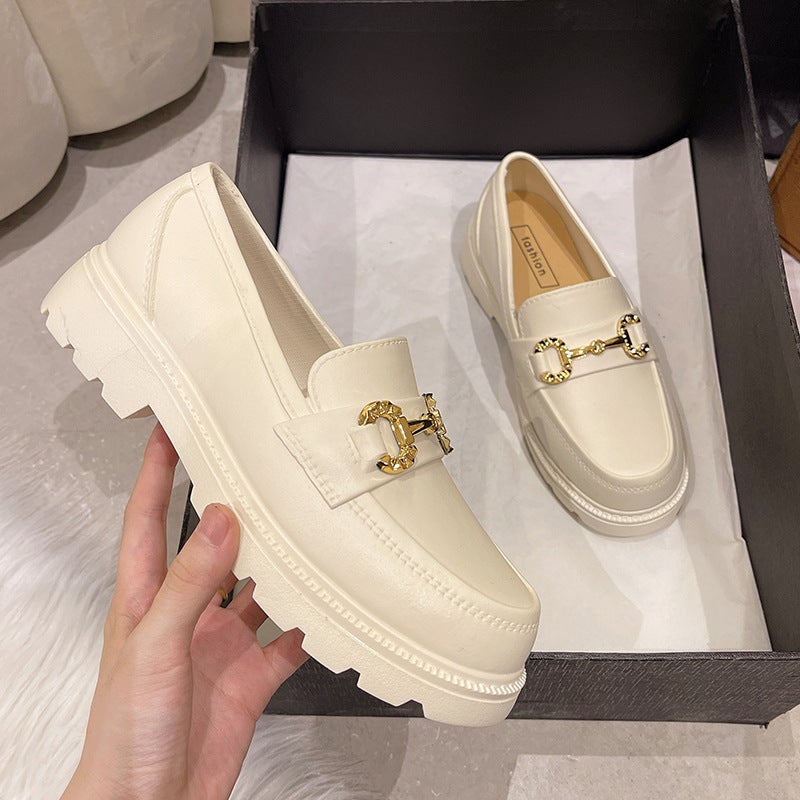 Single Shoes Womens 2022 New Spring and Autumn Japanese Style Thick Slip-on Platform Bottom Loafers British Style Retro Batch Beige 