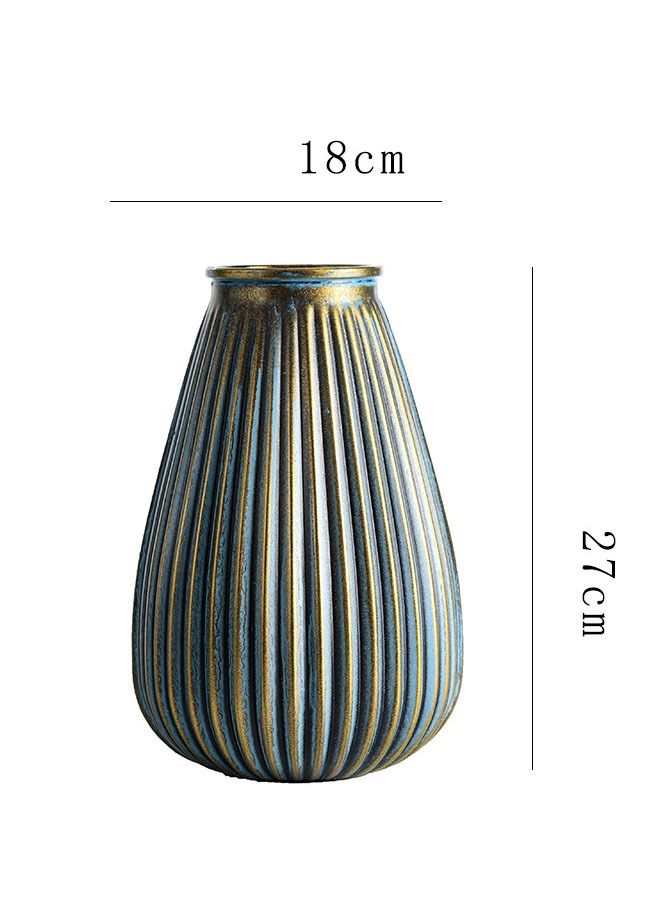 ZCM-HAPPY medium  classic ribbed/striped oval design Living Room Flower Vase ,Kitchen Living Room Centerpieces Office Desk, Fit for Holding Dried Flowers  - Image 2