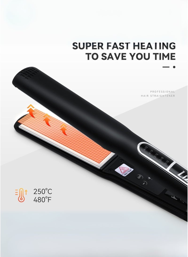 ليز مكواة فرد الشعر الاحترافية الفاخرة من ليز من التيتانيوم - مكواة فرد شعر عالية الحرارة بدرجة حرارة 480 درجة فهرنهايت، مناسبة للاستخدام في الصالونات، لتصفيف الشعر بشكل أنيق وناعم - Image 2