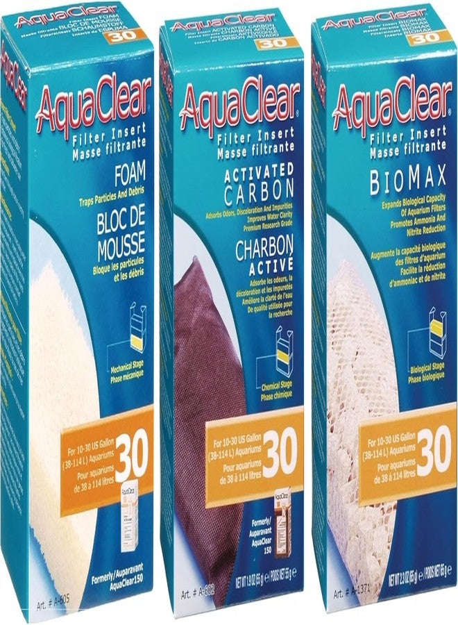 Fluval AquaClear 30 Maintenance Kit Hang on Back Aquarium Filter Aqua Clear AC30 Carbon Foam Biomax 3 Month Supply