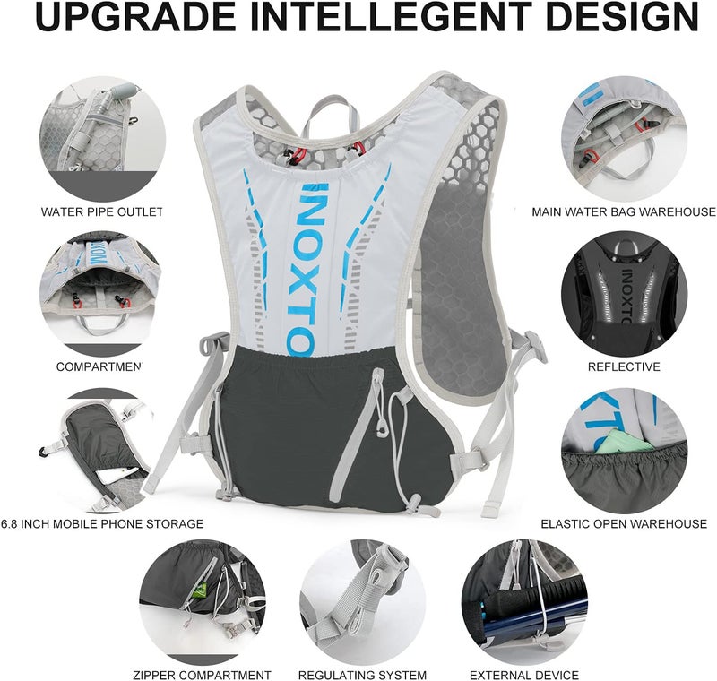 INOXTO Hydration Vest Backpack,Lightweight Insulated Pack with 1.6L Water Bladder Bag Daypack for Hiking Trail Running Cycling Race Marathon for Women Men - Image 3