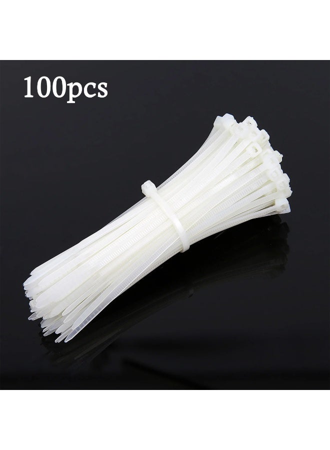 100 Pcs Nylon Cable Ties – Self-Locking Zip Ties, White, Durable Wire Fasteners for Home, Office, Industrial Use - Image 1