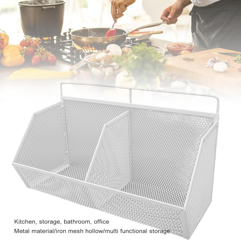 Tyenaza White Hanging Kitchen Basket Adhesive Wall Mounted Wire Storage Pantry Grid - Image 5