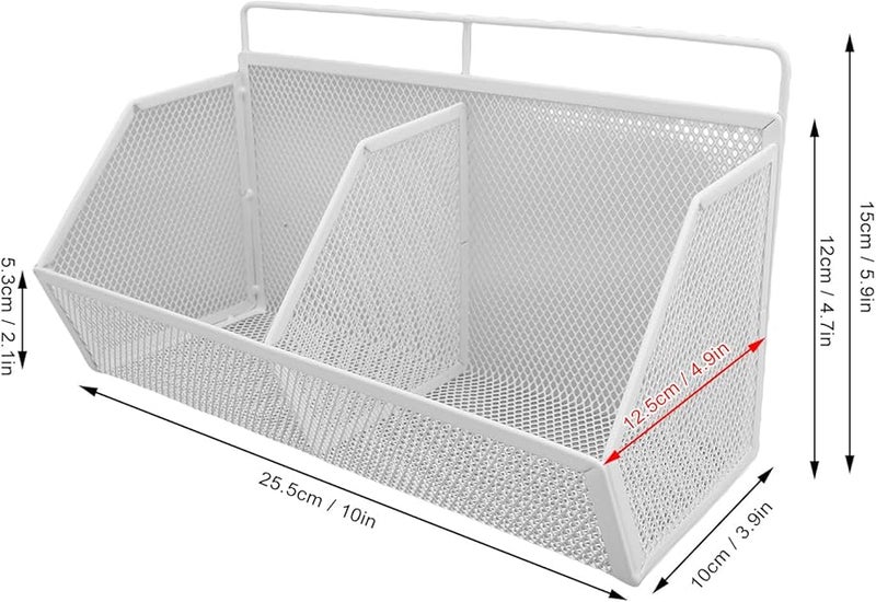 Tyenaza White Hanging Kitchen Basket Adhesive Wall Mounted Wire Storage Pantry Grid - Image 3