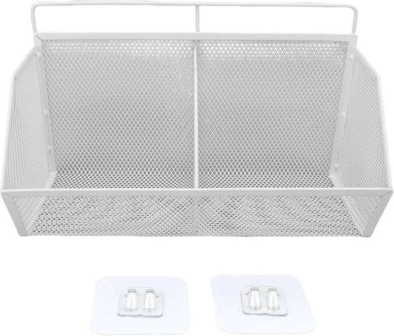 Tyenaza White Hanging Kitchen Basket Adhesive Wall Mounted Wire Storage Pantry Grid - Image 2