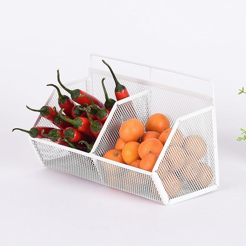 Tyenaza White Hanging Kitchen Basket Adhesive Wall Mounted Wire Storage Pantry Grid - Image 4