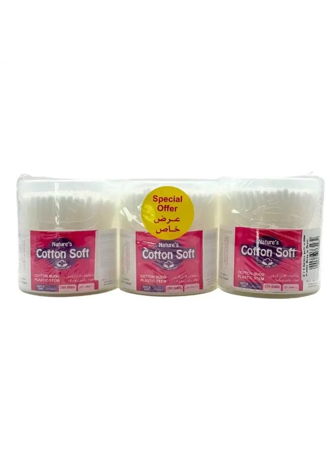 Natures Cotton Soft 300pcs Cotton Buds In Plastic Stem, Soft And Safe- 3pcs - Image 1