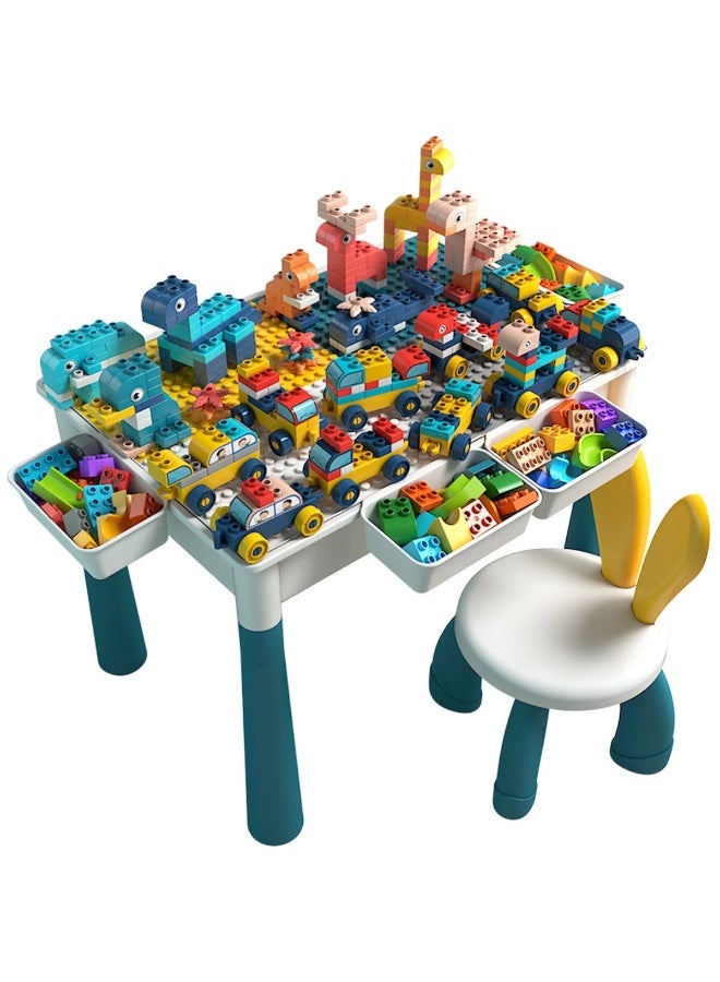 POWER This children's building block activity table and chair set contains 160 large building blocks and is suitable for children aged 3-6. It is a multi-functional game table, a DIY building toy table, and comes with a storage box, combining education and entertainment. - Image 4