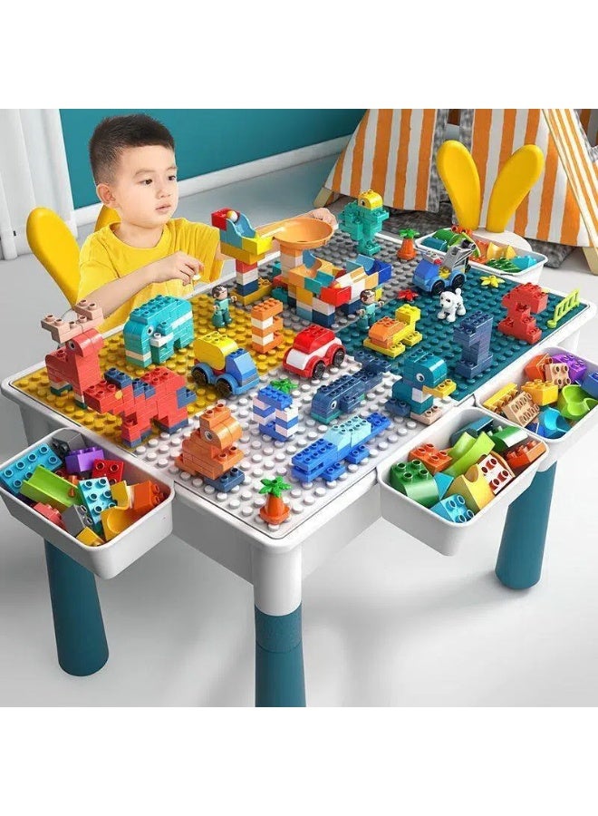 POWER This children's building block activity table and chair set contains 160 large building blocks and is suitable for children aged 3-6. It is a multi-functional game table, a DIY building toy table, and comes with a storage box, combining education and entertainment. - Image 5
