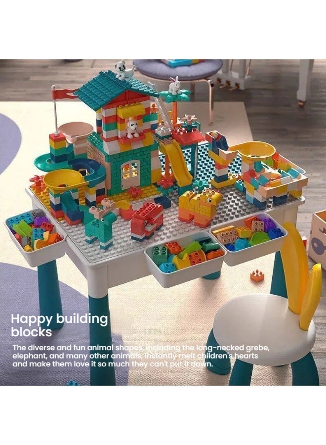 POWER This children's building block activity table and chair set contains 160 large building blocks and is suitable for children aged 3-6. It is a multi-functional game table, a DIY building toy table, and comes with a storage box, combining education and entertainment. - Image 3