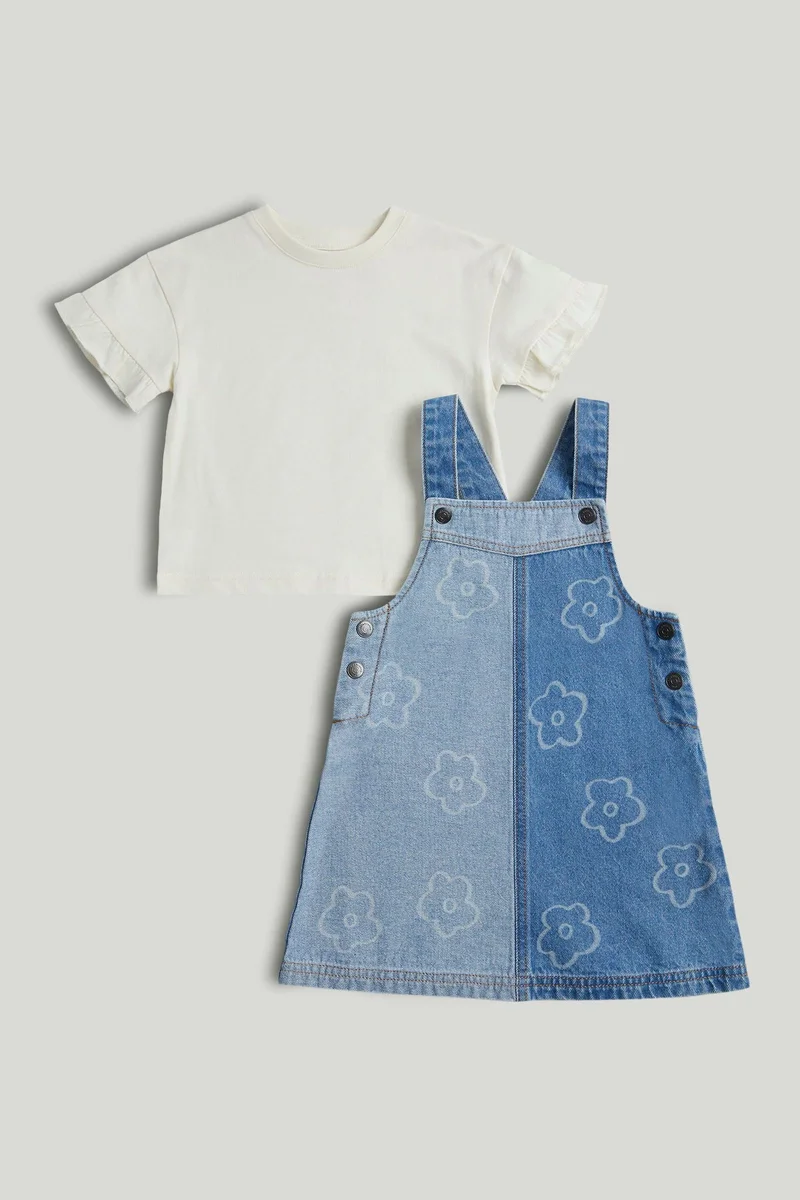 mothercare Denim Pinny Dress and T-Shirt Outfit
