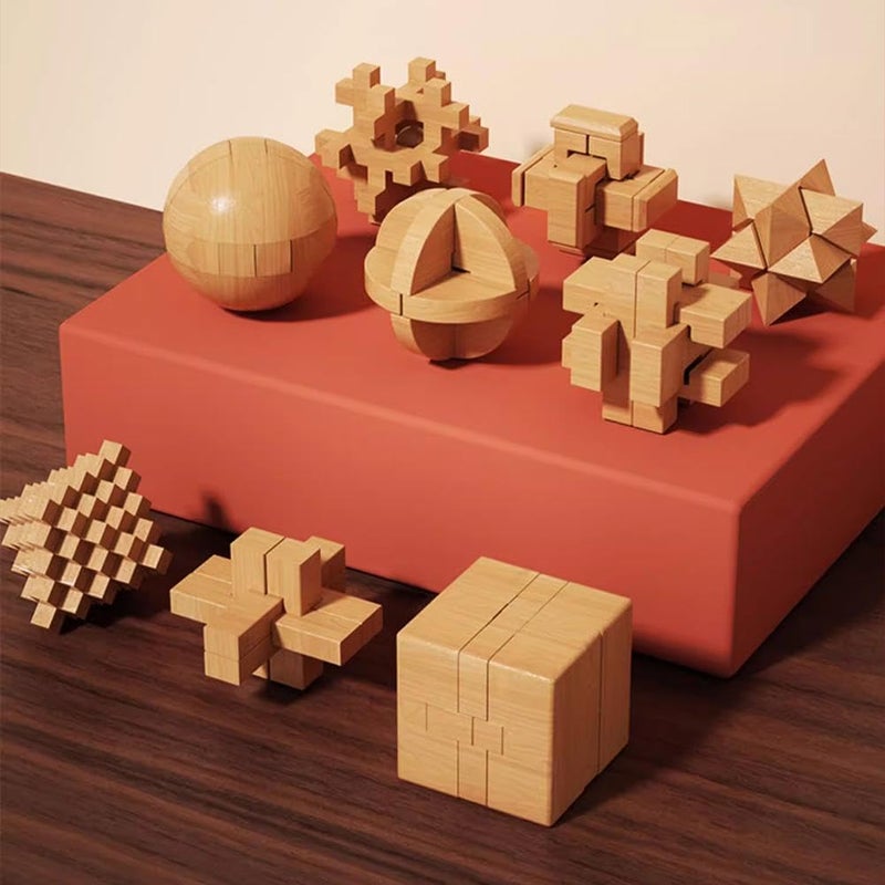 6 Piece Wooden Brain Teaser Puzzles Set 3D Lu Ban Lock Logic Game For Adults Kids - Image 3