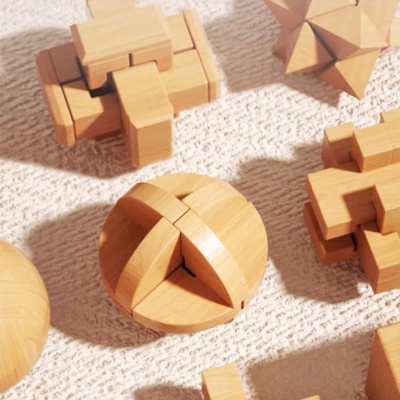 6 Piece Wooden Brain Teaser Puzzles Set 3D Lu Ban Lock Logic Game For Adults Kids - Image 5