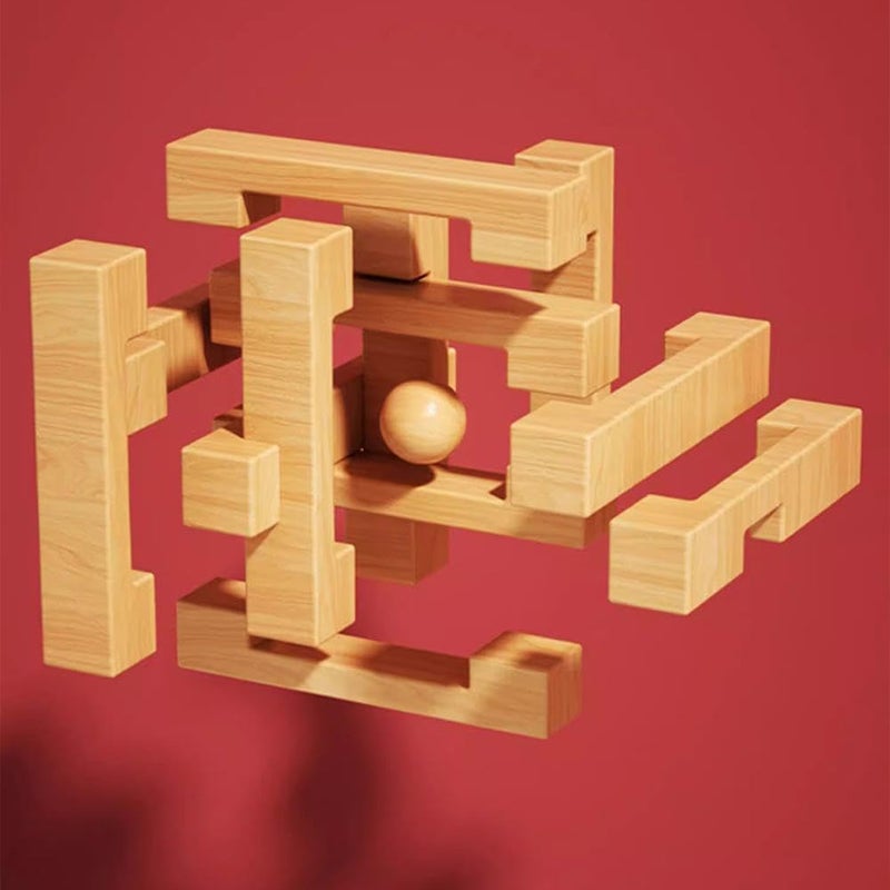 6 Piece Wooden Brain Teaser Puzzles Set 3D Lu Ban Lock Logic Game For Adults Kids - Image 4