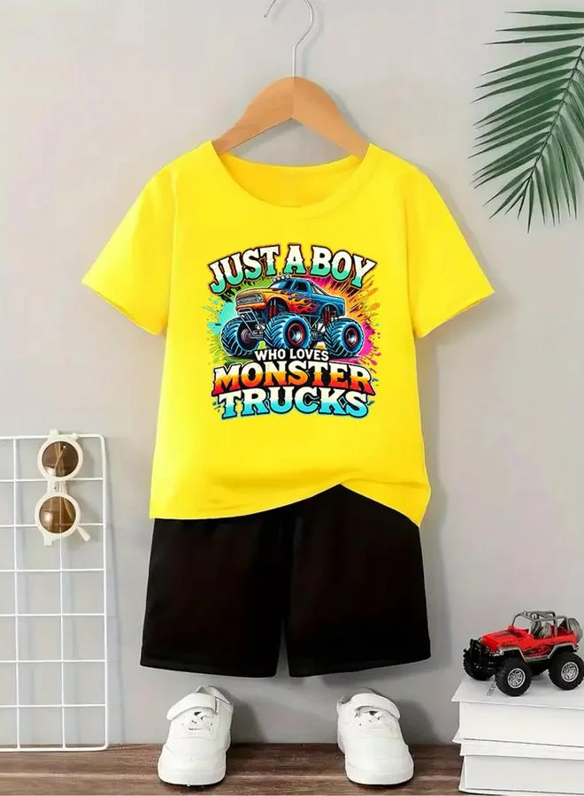 تايك تو Take Two Boys Yellow Monster Truck Graphic T-Shirt & Shorts Set