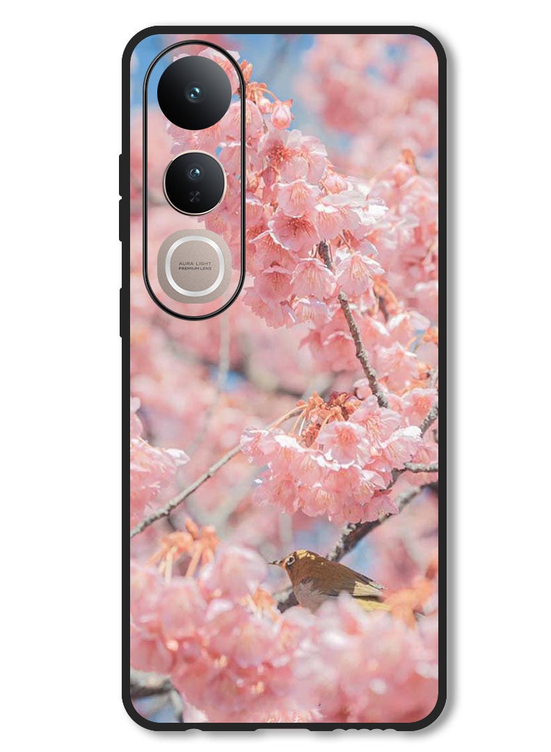 Theodor حافظة متوافقة مع فيفو V50 لايت حماية مضادة للصدمات غطاء بامبر زهور وردية - Image 1