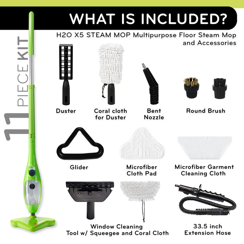 H2O X5 Steam Mop & Handheld Steam Cleaner | 5-in-1 Floor Steamer | Hardwood, Tile & Laminate Cleaner | Carpet Glider Included | Grout, Window & Garment Attachments - Image 2