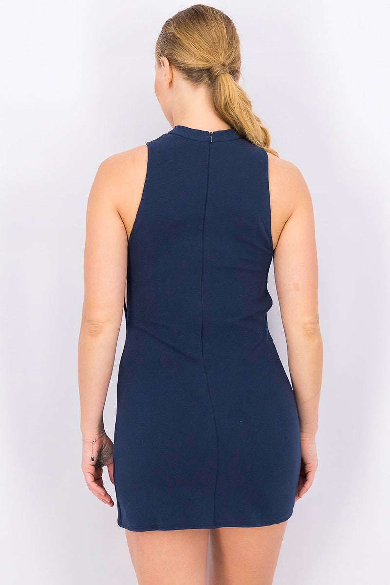 TOPSHOP Women Crew Neck Sleeveless Bodycon Dress, Navy - Image 2