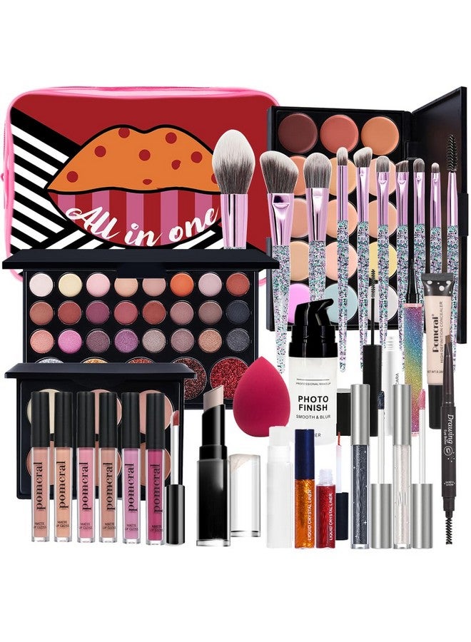 pomcral Makeup Kit For Wonmen Full Kit Eyeshadow Eyeliner Lipgloss Lipstick Makeup Brushes Mascara Eyebrow Pencil Concealer Face Powder Primer Make Up Set For Girls Beginners - Image 1