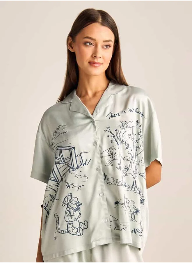 FAV Winnie The Pooh Print Notch Collar Shirt and Pyjama Set