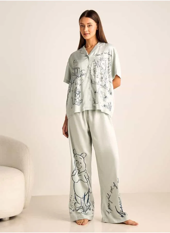 FAV Winnie The Pooh Print Notch Collar Shirt and Pyjama Set