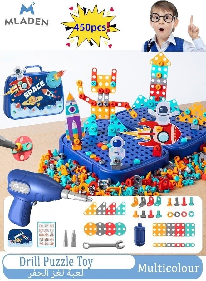 MLADEN Drill Design Puzzle Constructions Toys – 450 Pcs Electric Drill Creative Screwdriver Building Take Apart Blocks STEM Educational Set With Storage Box For 3 4 5 6 7 8 Ages Kids Boys - Image 1