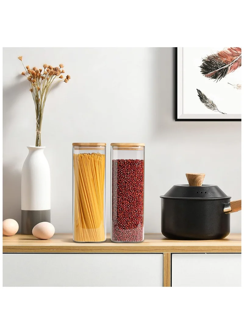 Quesera  Glass Spaghetti Pasta Storage Containers with Lids 2200ml Set of 3, Tall Clear Airtight Food Storage Jar with Bamboo Lid for Noodles Flour Cereal Sugar Beans, Sqaure Spaghetti Pantry Container  | Best Price UAE
