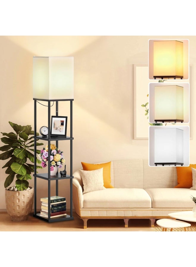 Hylumen Modern Floor Lamp with 3-Tier Storage Shelves | LED Corner Display Lamp for Living Room, Bedroom & Office | Includes 12W LED Bulb - Image 1