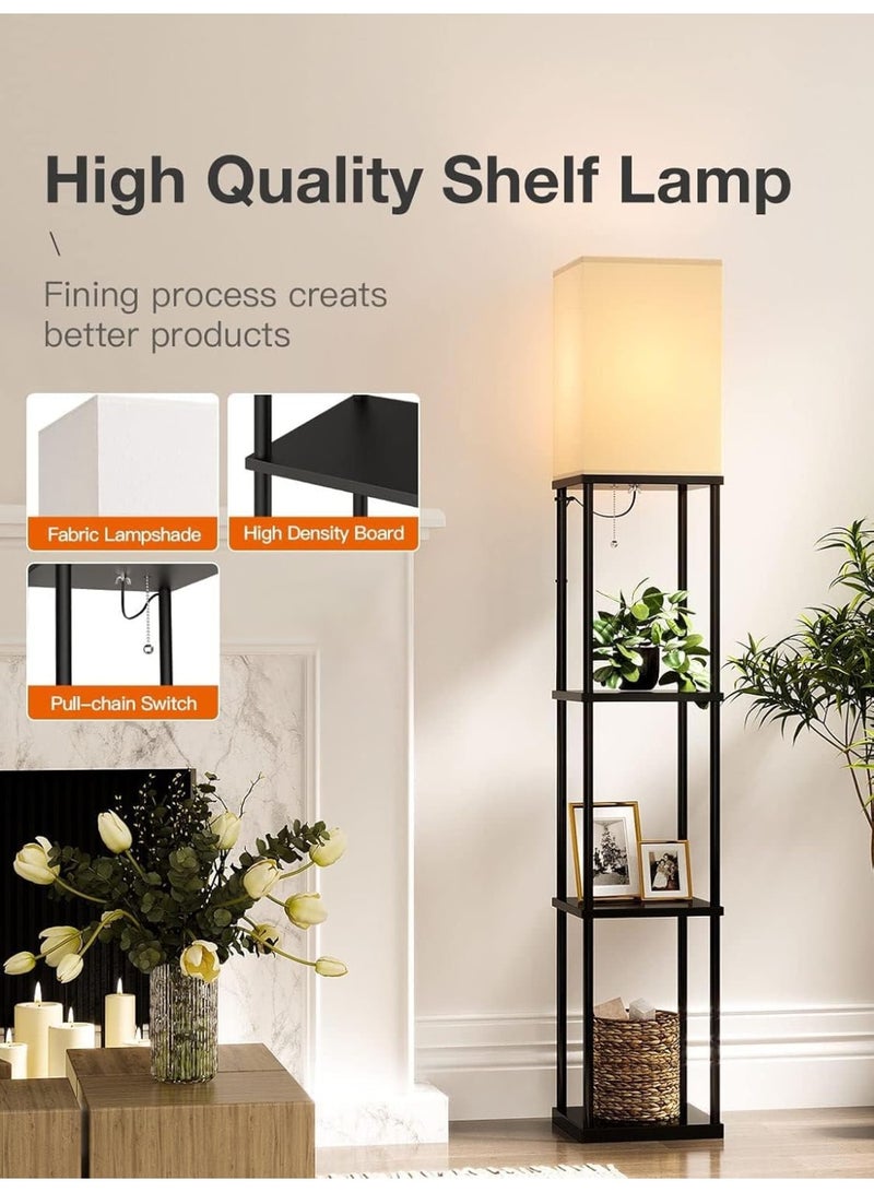 Hylumen Modern Floor Lamp with 3-Tier Storage Shelves | LED Corner Display Lamp for Living Room, Bedroom & Office | Includes 12W LED Bulb - Image 3