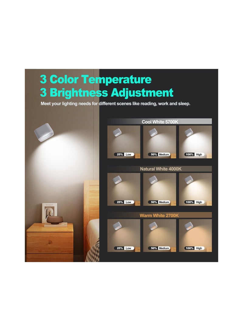 شو وو Wall Lights, for Bedroom Living Room, Rechargeable Battery Operated LED Sconces, with 3 Color Temperatures Brightness Levels, Magnetic Cordless Wireless Mounted Lamp, Reading Study - Image 2